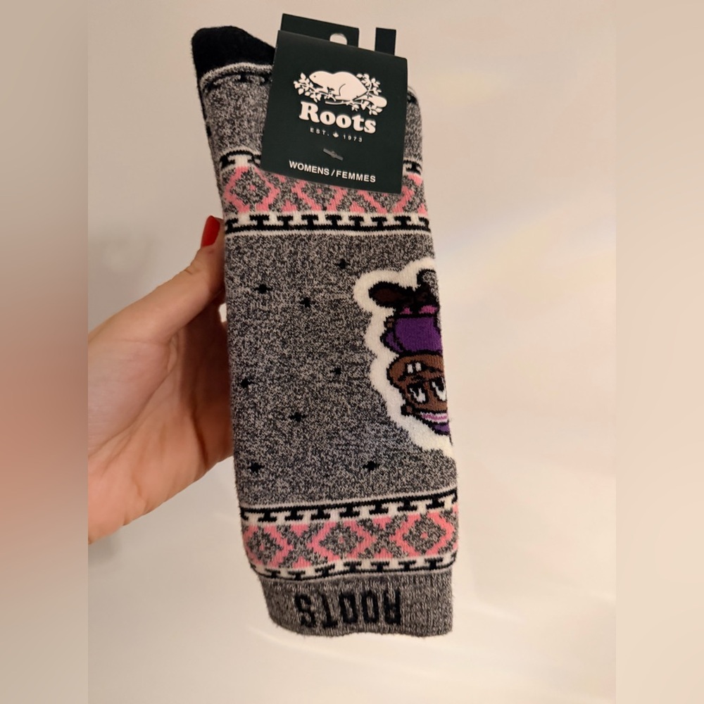 ROOTS Buddy Beaver Socks Salt and Pepper One Size Women’s BRAND NEW - Picture 5 of 8